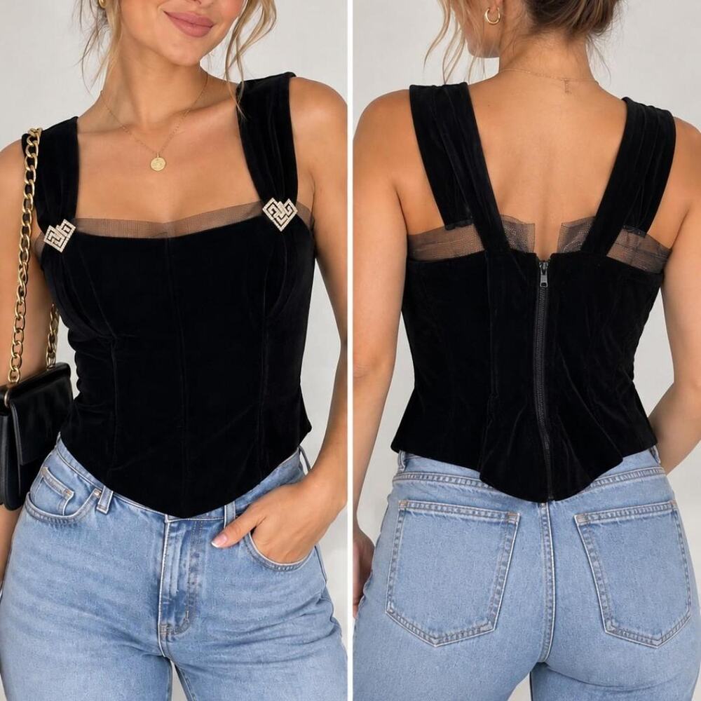 Black velvet corset top with